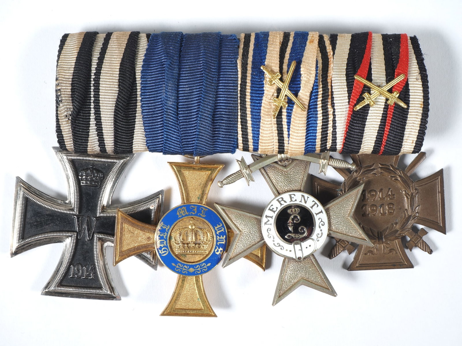 Set of 4 Prussian and Bavarian decorations: Set of 4 Prussian and Bavarian decorationsA very fine set of four Prussian/Bavarian bar pins, in excellent condition.Consisting of the Iron Cross 2nd Class 1914, the Prussian Order of the Crown 4th Cl