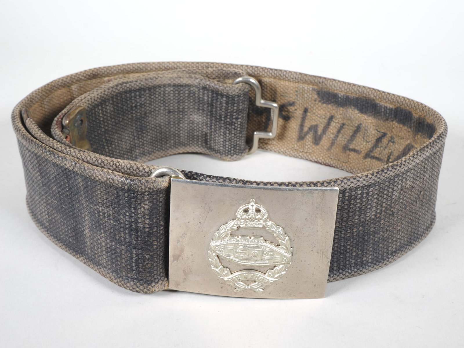 WW2 British Army RTR Tank Belt Buckle with M37 Webbing Belt, probably Africa (1 of 4)