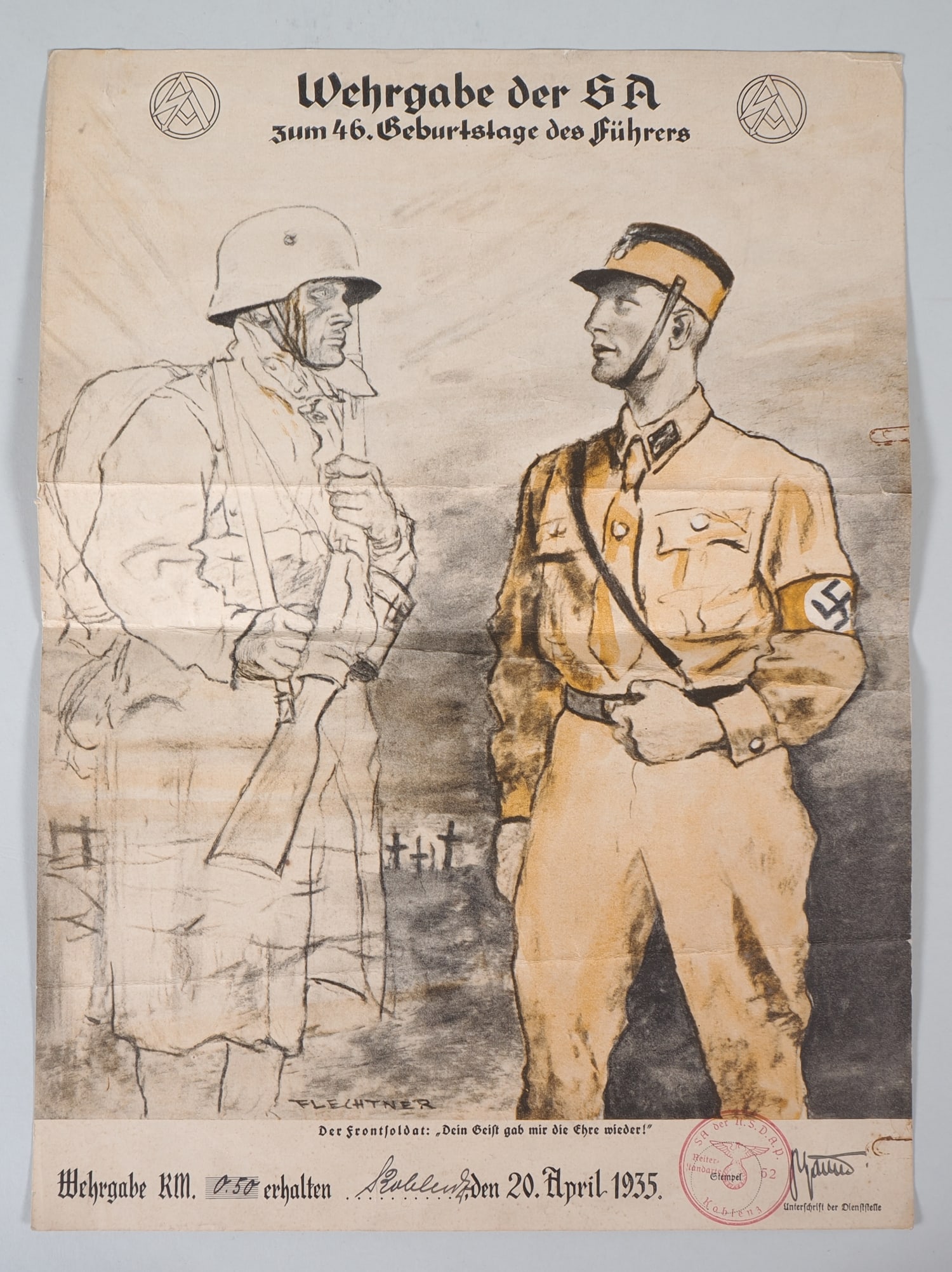 Wehrgabe (military gift) from the SA on the Führer's 46th birthday, SA-Reiterstandarte 52 Koblenz (1 of 2)