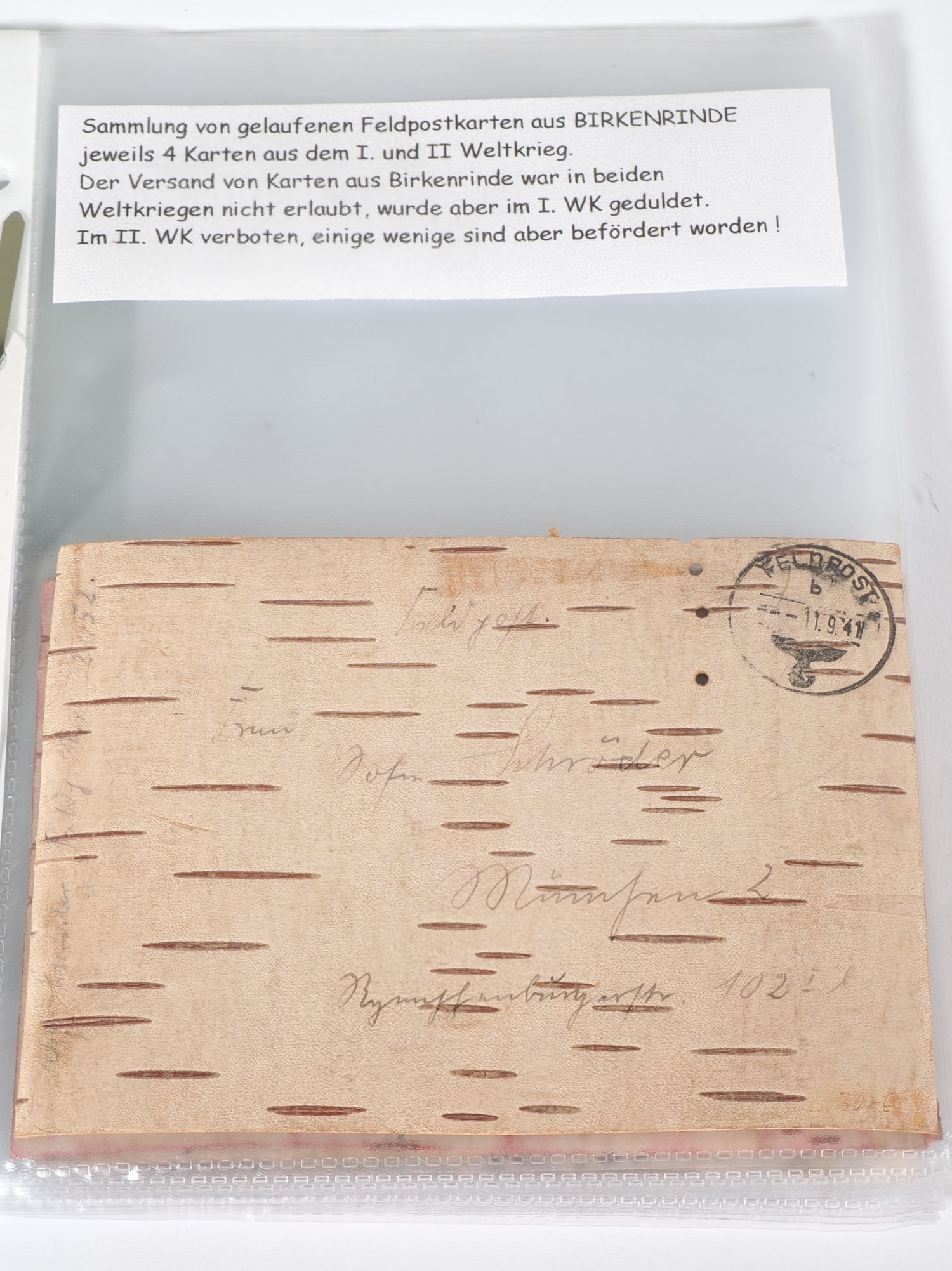 Rare field postcards made of birch bark, WW1 and WW2 (1 of 6)