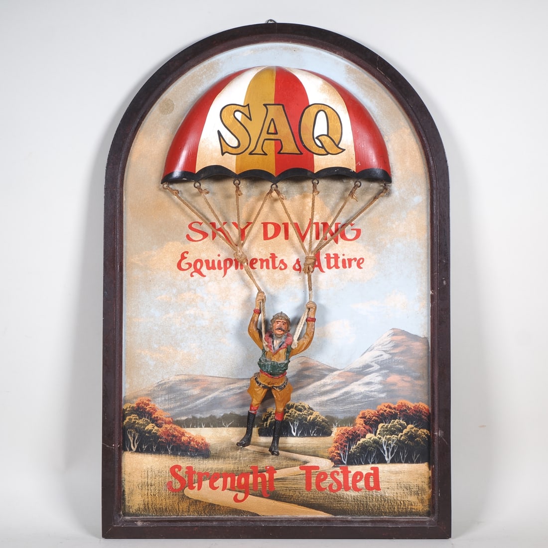 Advertising sign for SAQ Sky Diving Equipment & Attire, mid-20th century. (1 of 2)