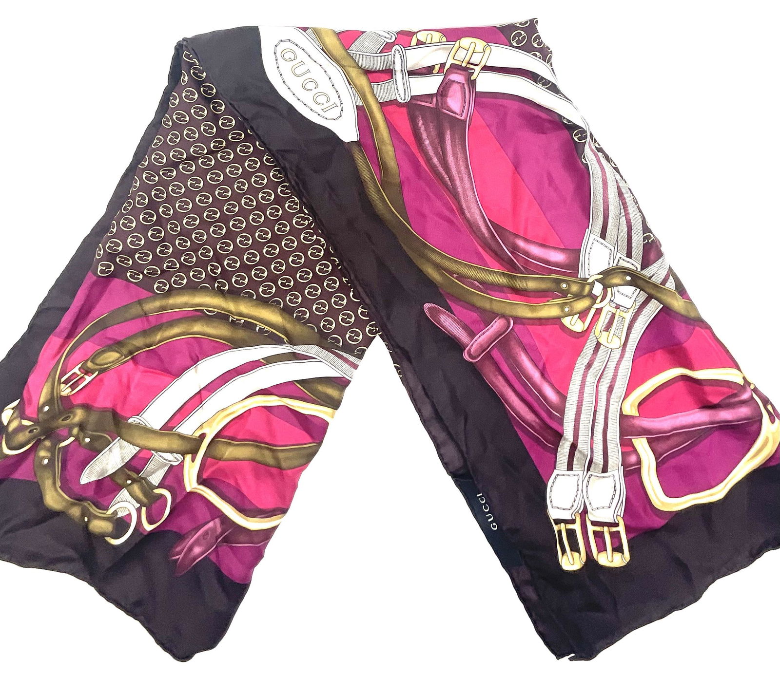 Gucci Monogram Purple Silk Scarf (1 of 2)