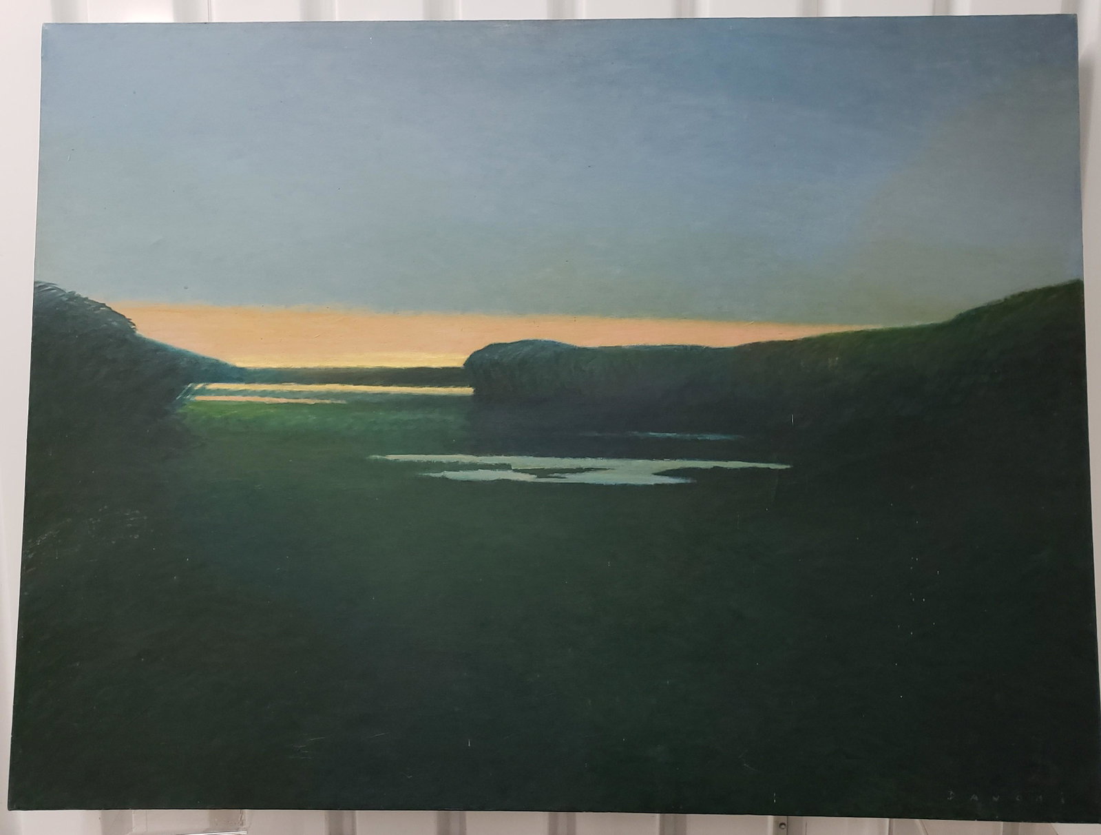 Tamiani Inlet At Sunset: Beautiful large oil on canvas by Davoli demonstrating his command of capturing nature's beauty. 36inches high x 48inches long, unframed, signed lower right, and inscribed/signed/dated and titled verso