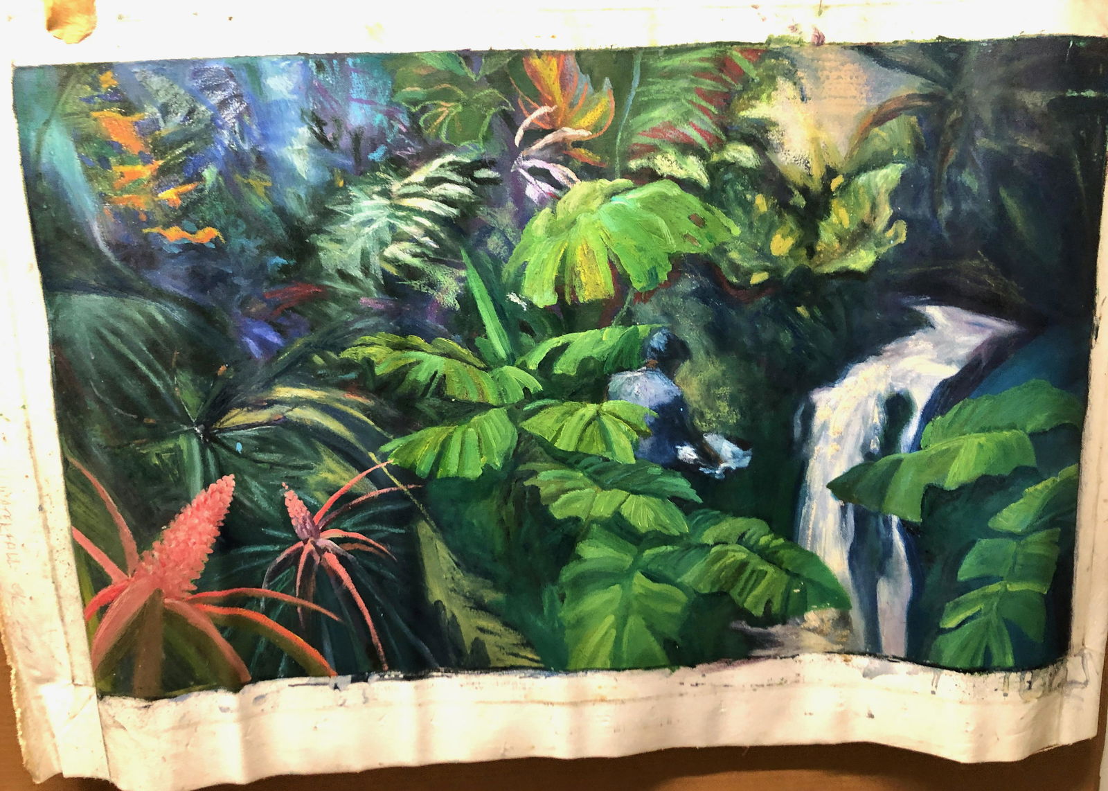 Gardener & Waterfall in Tropical Setting - Unstretched (1 of 4)