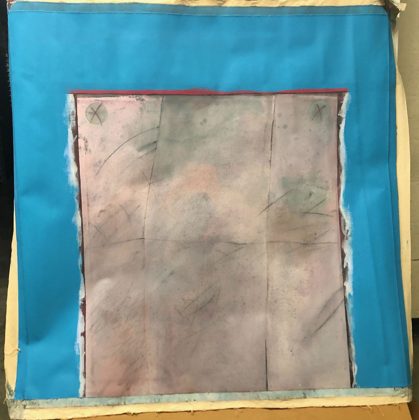 Geometric Abstract Blue Border - Unstretched (1 of 4)