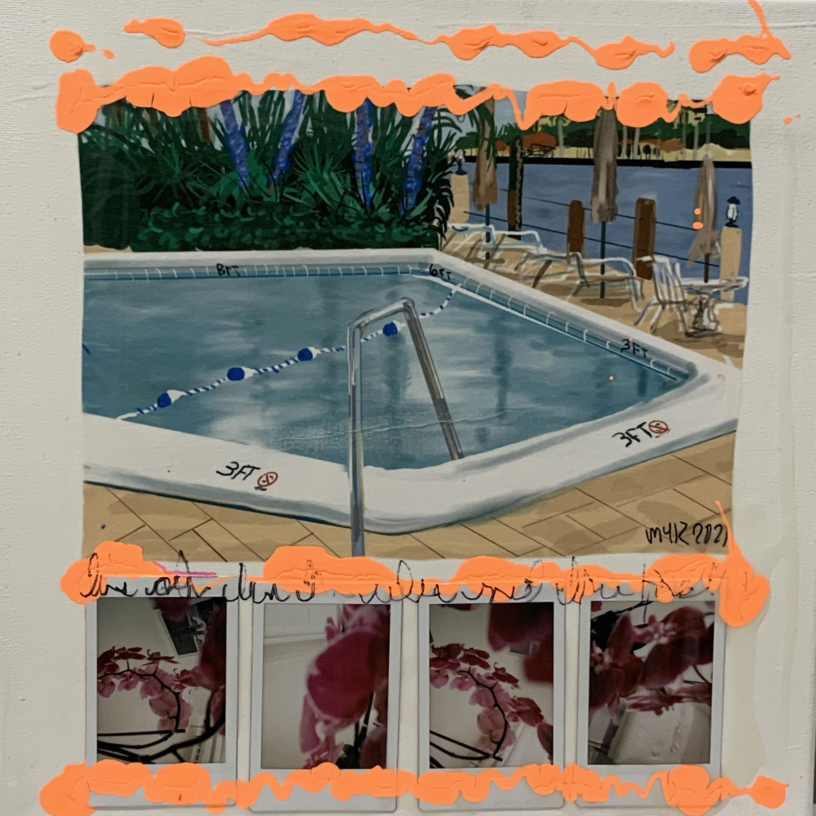 Michael Fisher, artist. "so it goes": An opportunity to languish in the serenity of the pool or to start dissecting the complexities of this mixed media by Michael Fisher. This work offers the artist's statements coupled with the viewer's