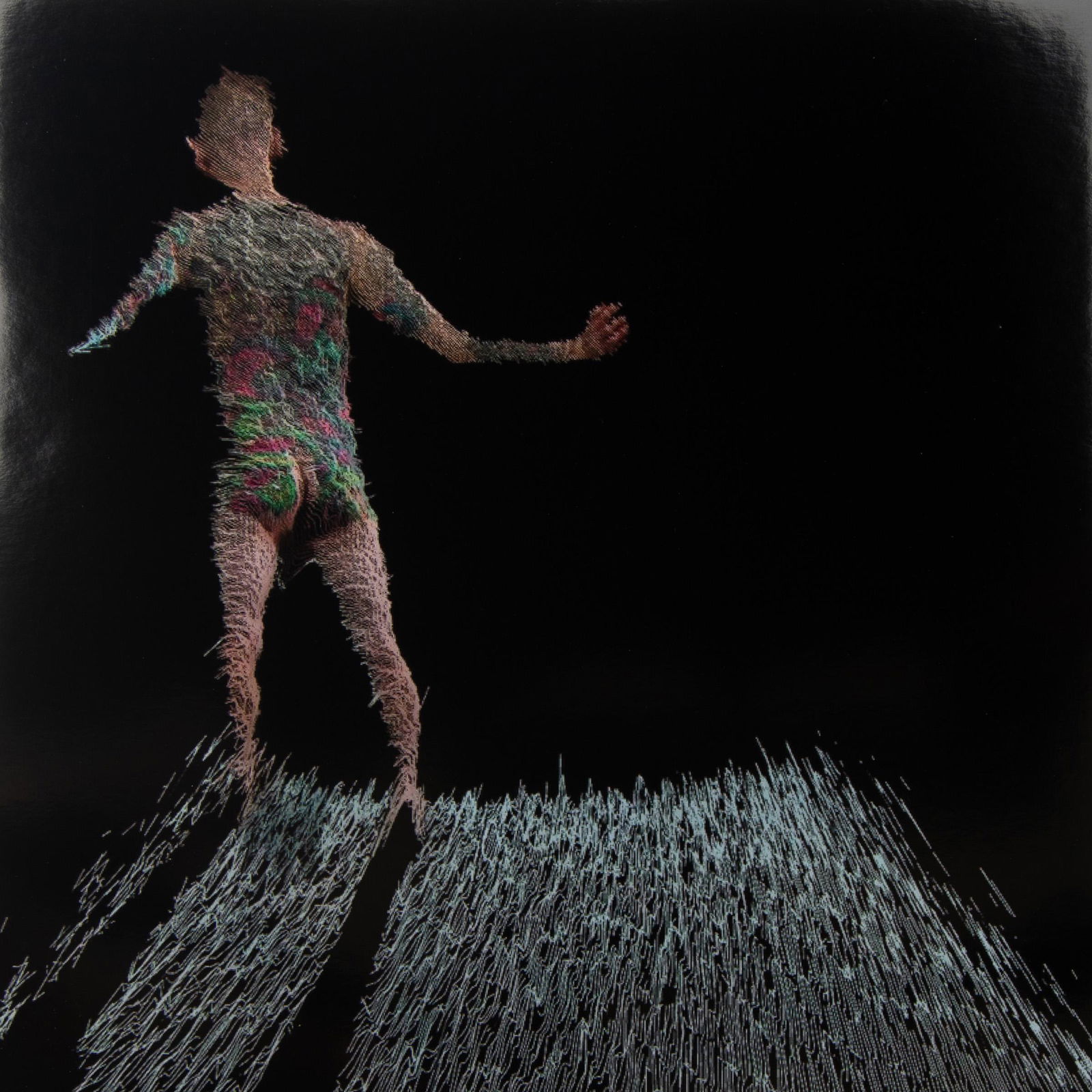 Santiago Echeverry / Roger Brown: Facing the Abyss: Photography. Volumetric 3D portrait of Roger Brown captured in real time using the Kinect Sensor and a software called Processing. The piece explores Roger's tattoos and naked body in sensual and erot