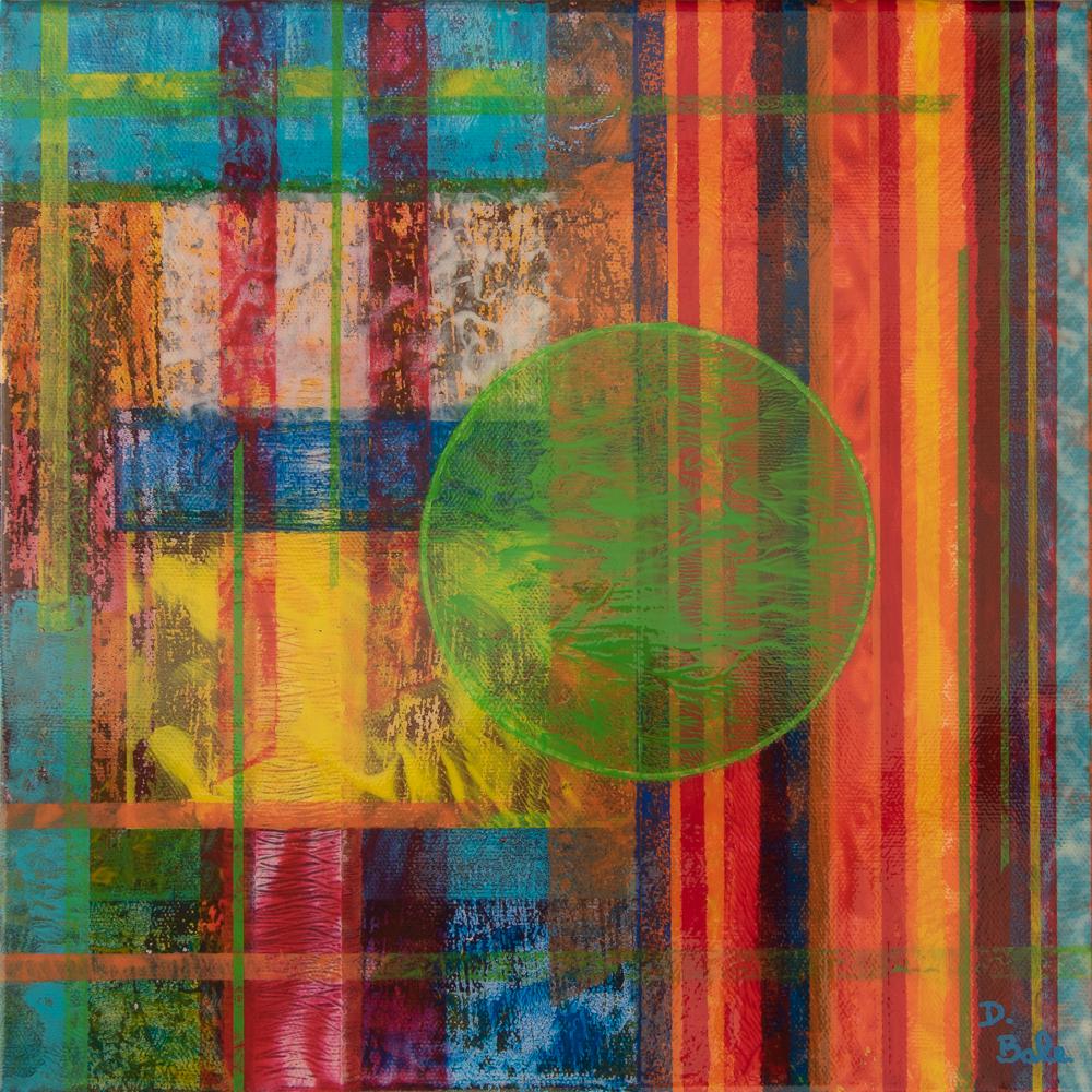 Daniel Bale / Serenity: Acrylic on canvas. Layered acrylic on canvas with high gloss overlay. A mixture of geometric shapes.