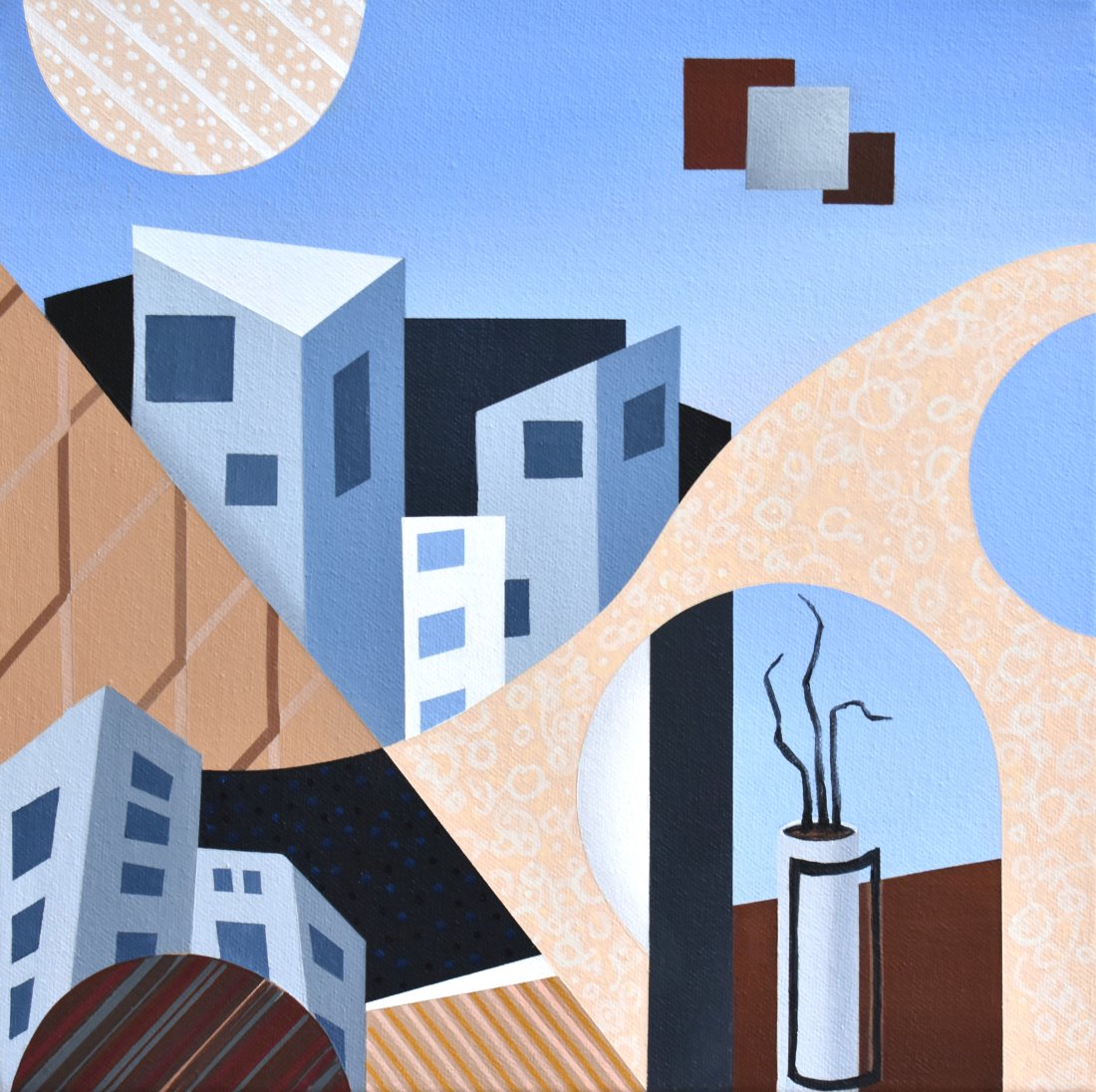 Cheryl Eggleston / Monday Morning: Acrylic on canvas. The Mamas & the Pappas sang, in part, "Monday, Monday, Can't Trust that Day." I'm in mind of Monday mornings throughout my life. From anxious feelings on Monday morning school days 