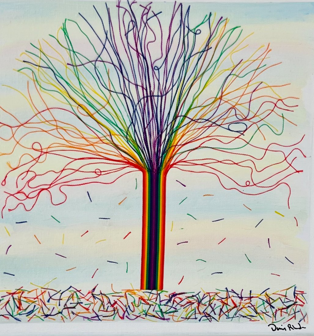 Dennis Rhoden / Progressive Tree: Mixed Media. Created in 2018, the progressive flag is slowly being embraced by the LGBTQ community as a newer, more inclusive symbol of pride. This piece represents the growth of the LGBTQ community. 