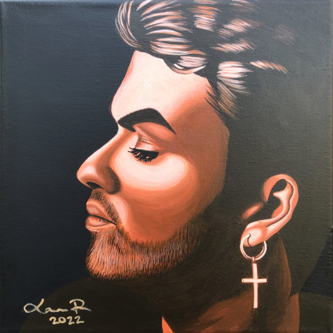 Laura Ricciardelli / George Michael - A Study in Orange: Acrylic on Canvas. Inspired by my love of George Michael. I chose orange because it was one of his favorite colors.