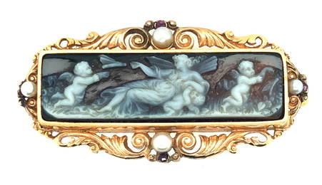 French 18K Yellow Gold Victorian 2 Layer Agate Cameo