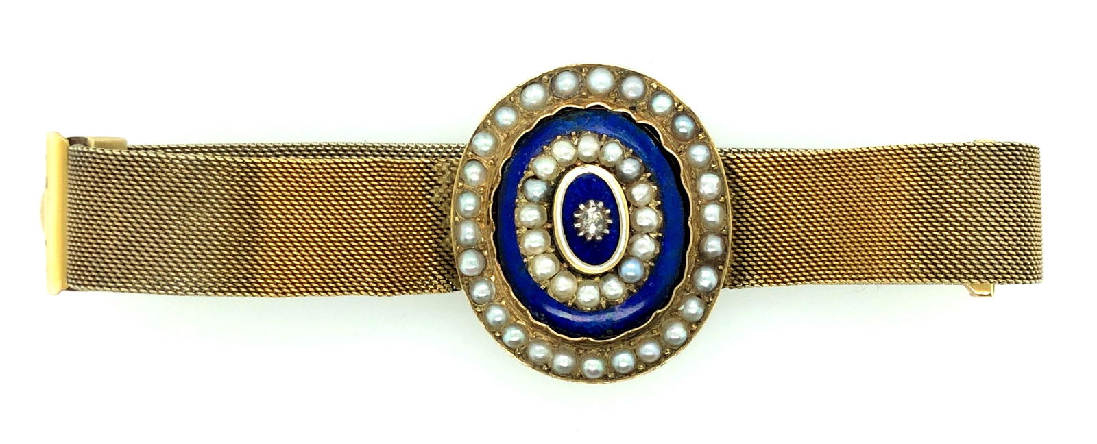 Victorian 18K Yellow Gold Blue Enamel Diamond & Pearl (1 of 4)