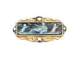 French 18K Yellow Gold Victorian 2 Layer Agate Cameo