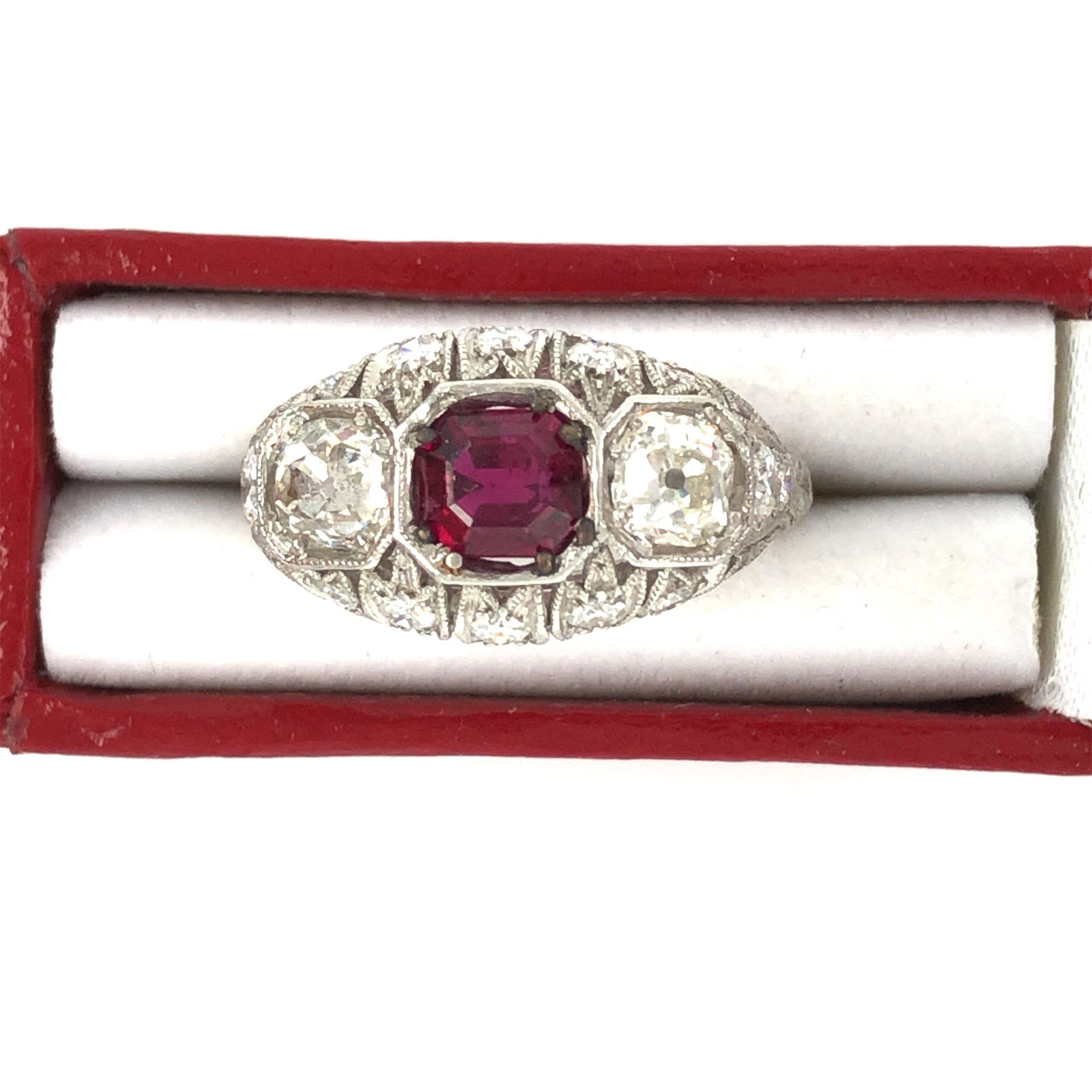 Art deco platinom and diamond and ruby ring (1 of 3)