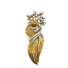 18K Yellow and White Gold Diamond Brooch