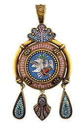Victorian 14K Yellow Gold Micromosaic Pendant Brooch