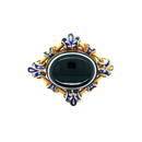 Victorian 18K Yellow Gold Banded Agat & Blue Enamel Pin