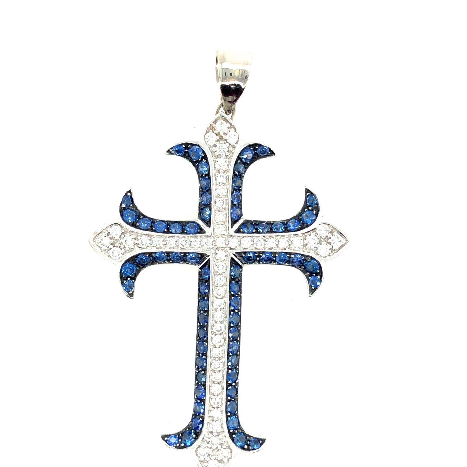 18k white gold diamond blue color cross necklace (1 of 5)