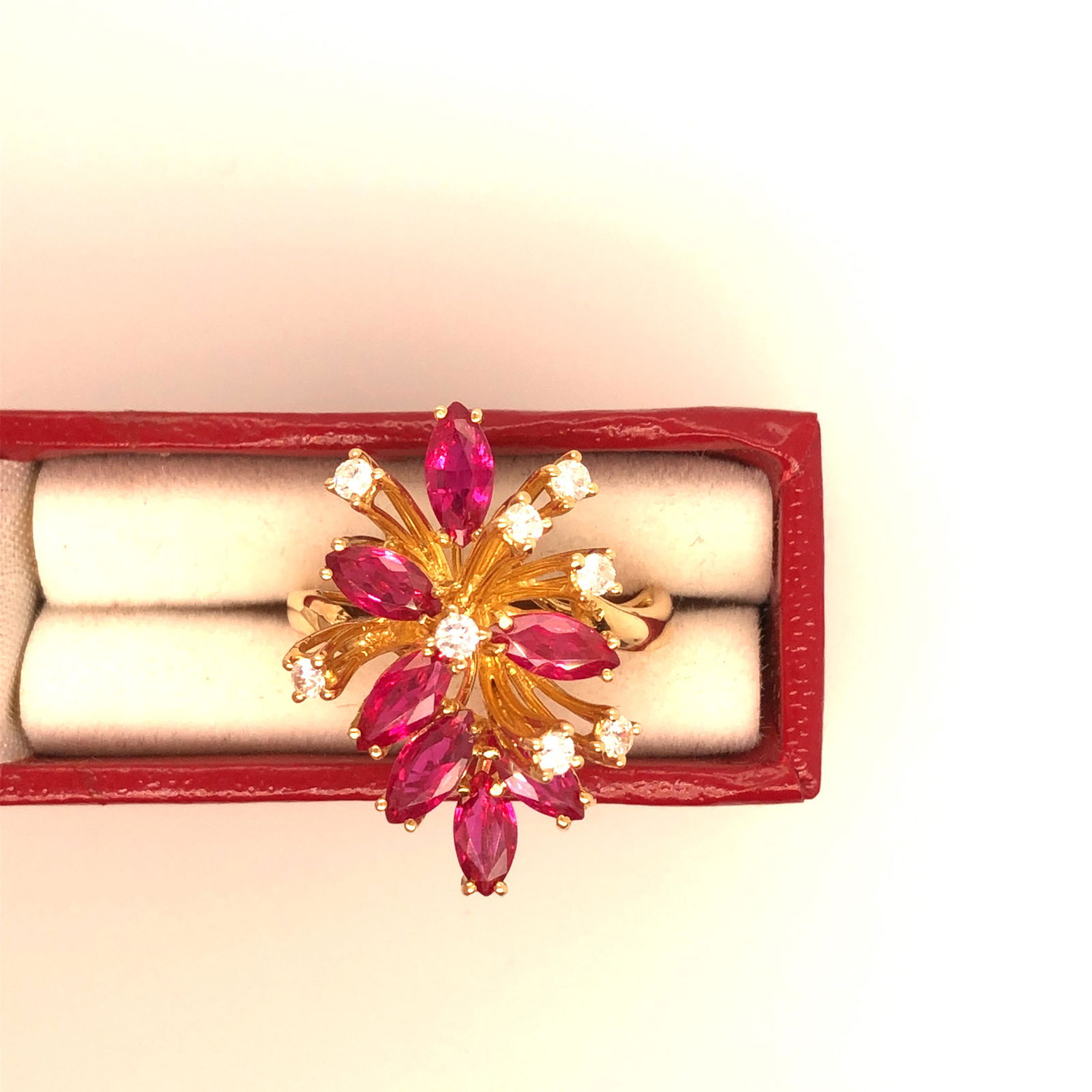 14k Yellow gold ruby and diamonds ring. (1 of 4)