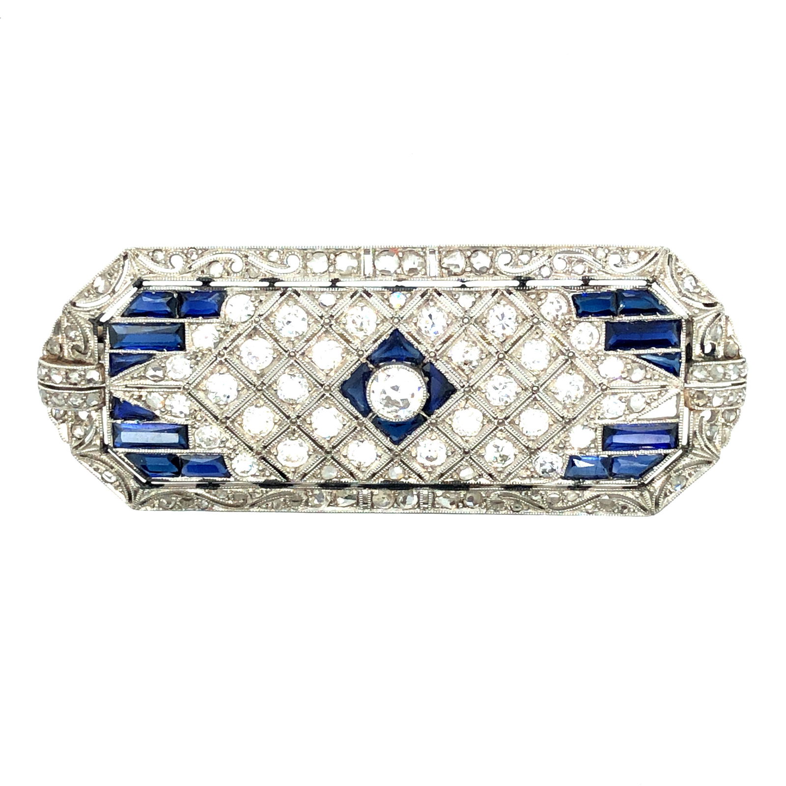 One Platinum, Diamond and Synthetic Sapphire Brooch (1 of 6)