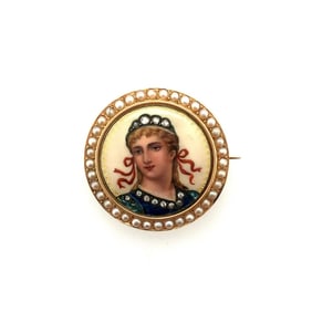 Art Nouveau French 18K Yellow Gold Enamel Pin with