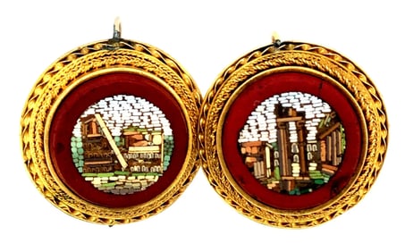 Pair of Victorian 14K Yellow Gold Micromosaic Earrings