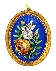 Victorian 18K Yellow Gold Micromosaic Pendant