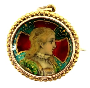 Art Nouveay French 18K Yellow Gold Enamel Pendant