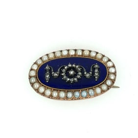 14 k. yellow gold Victorian blue enamel Dimond Pin