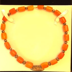 Amber and auntiq silver beed necklace