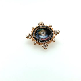 French 18 k. yellow gold enamel and diamond pendent