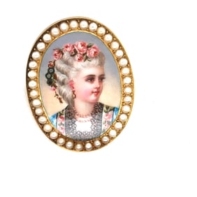 French 14 k. yellow gold enamel and pearl brooch