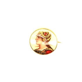 Art Nouveau 18k Swiss Enamel Pin.