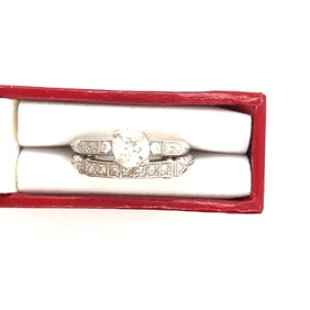 Art Deco, Platinum, Diamond 2 pcs engagment set ring
