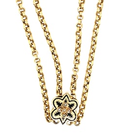 14k yellow gold victorian pearl + enamel long Chain