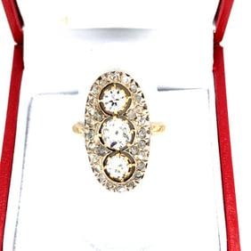 Lady's 18K Yellow Gold and Silver and Diamonds RING