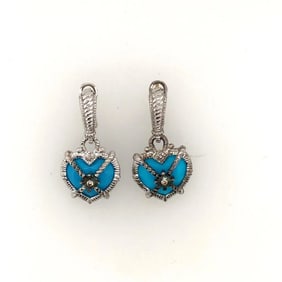 Judith Ripka 18K. Gold & Sterling Heart Tourquise Earrings.