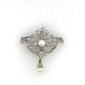 Art Deco Platinum Diamond & Pearl Brooch.