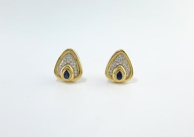 Elegant Sapphire and Diamond Clip-Back Earrings in 18k Yellow Gold – Vintage Glamour