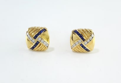 Sophisticated 18K Yellow Gold Men's Cufflinks with Diamonds & Sapphires