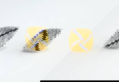 Sophisticated 18K Yellow Gold Men's Cufflinks with Diamonds & Sapphires: Sophisticated 18K Yellow Gold Men's Cufflinks with Diamonds & SapphiresElevate your formal attire with these luxurious 18K yellow gold cufflinks, masterfully crafted for the discerning gentleman.