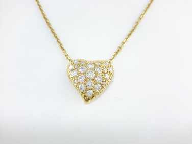 14K Yellow Gold Diamond Heart Pendant Necklace