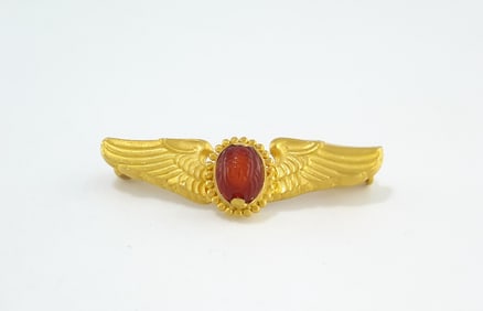 22K Gold Pin with Ancient Carnelian Scarab (26th Dynasty Egypt, ca. 600 B.C.)