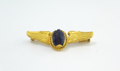 22K Gold Pin Set with Ancient Black Stone – 26th Dynasty, Egypt (circa 600 B.C.)