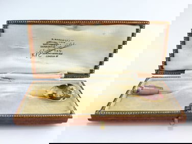 Swiss Enamel 18K Yellow Gold Stick Pin with Diamonds – ca. 1880s, Original Box