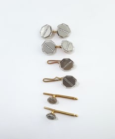 Art Deco 1920s 18K Yellow & White Gold Diamond Cufflink Bottoms Set – Total Weight: 22.4g