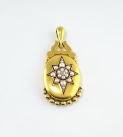 Victorian Pearl & Diamond Pendant in 18K Yellow Gold – ca. 1880s
