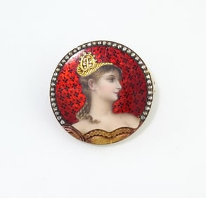 18K Yellow Gold Swiss Enamel Round Brooch