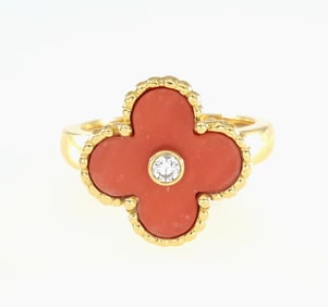Van Cleef & Arpels Alhambra Coral Ring – 18K Yellow Gold